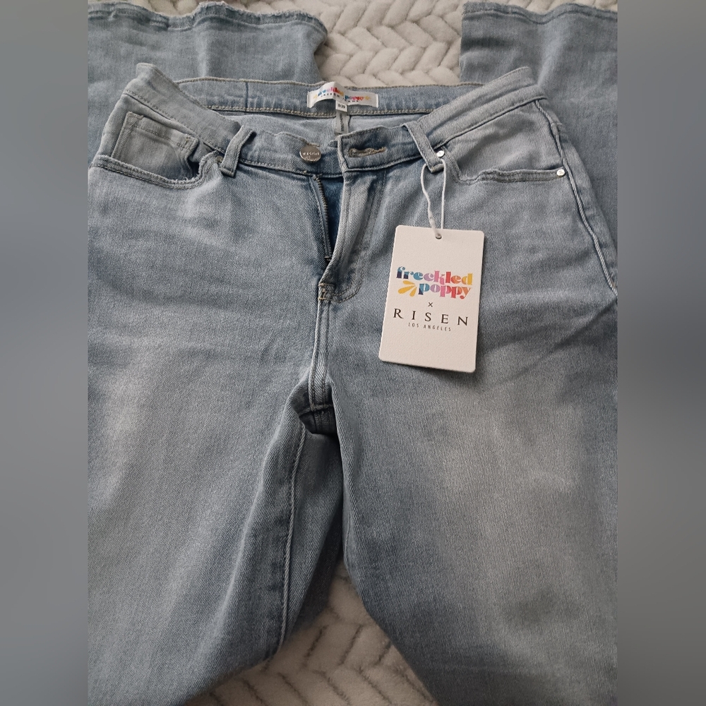 New Risen Low Rise Light Wash V Dipped Wide Leg Jeans